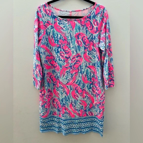 Lilly Pulitzer Blue Pink Lobster Cracked Up Cosmic Coral Marlowe Dress Large - Picture 6 of 16